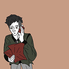 Illustration einer Person mit Unterlagen in einem Telefongespräch
