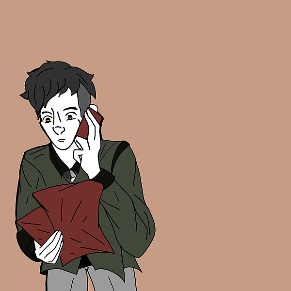 Illustration einer Person mit Unterlagen in einem Telefongespräch
