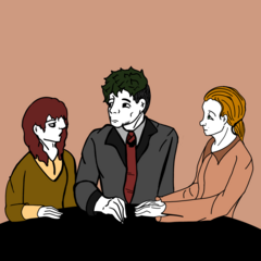 Illustration eines Gesprächs mit drei Personen